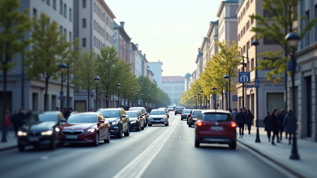 Rīgas pilsētas iela ar vairākām automašīnām un gājējiem, vidējā diena, modernus ēkas fons